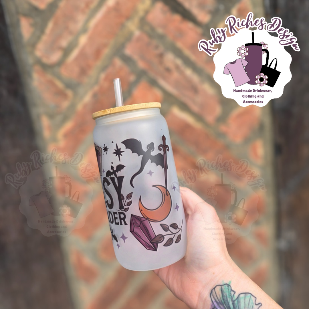 Fantasy Reader 16oz frosted glass tumbler