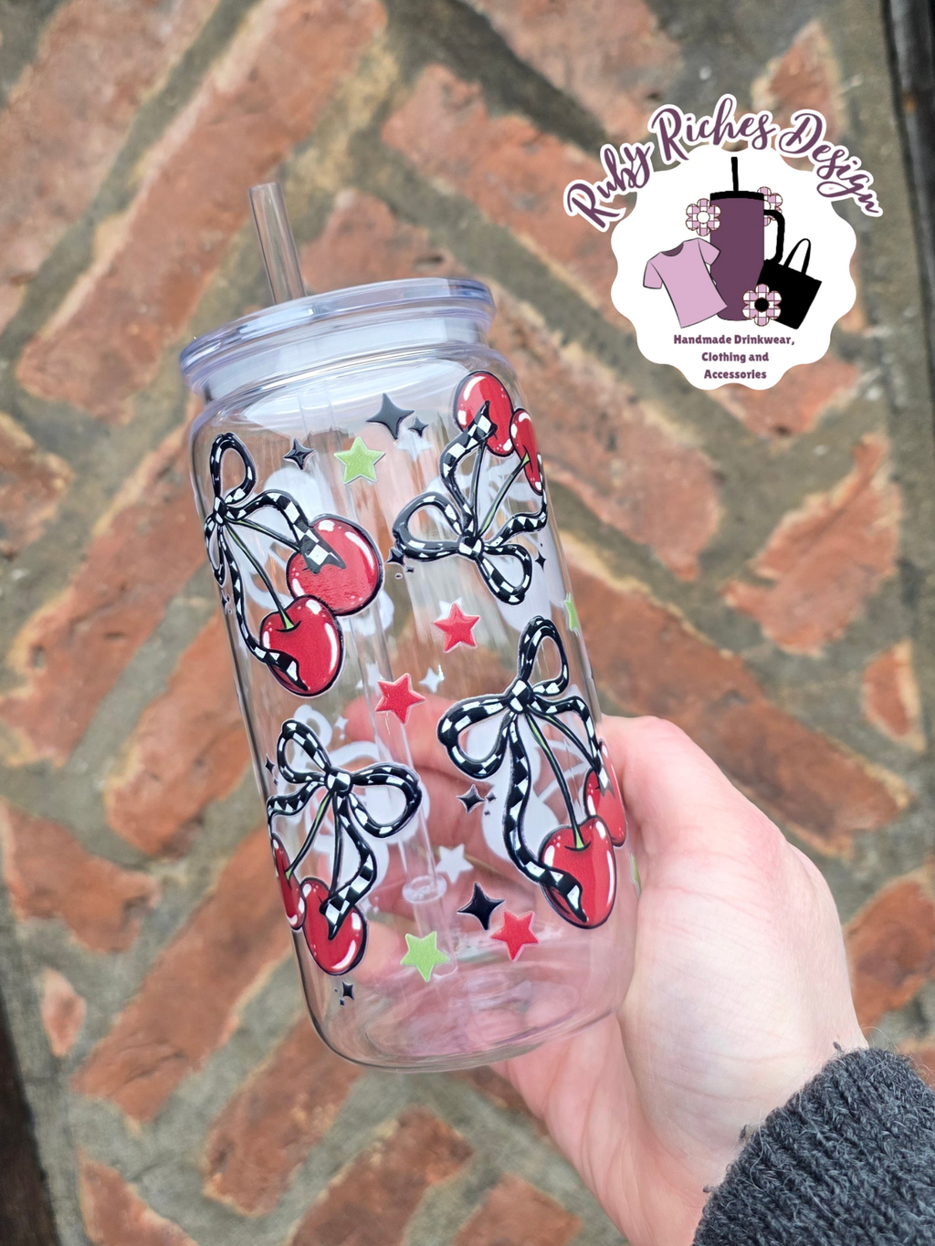 Checkered Cherries Plastic Tumbler