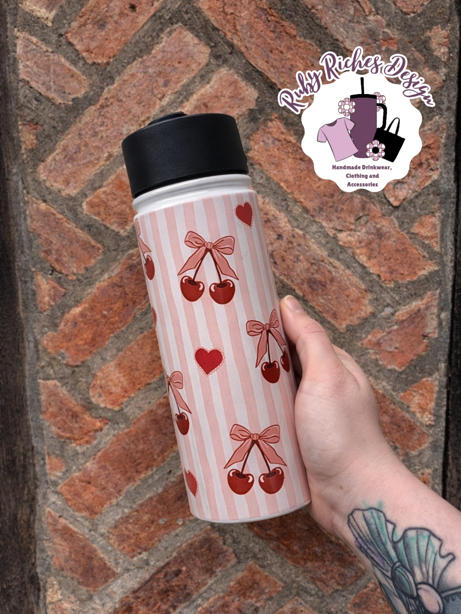 Cherry Bows Flip Lid Handle Bottle