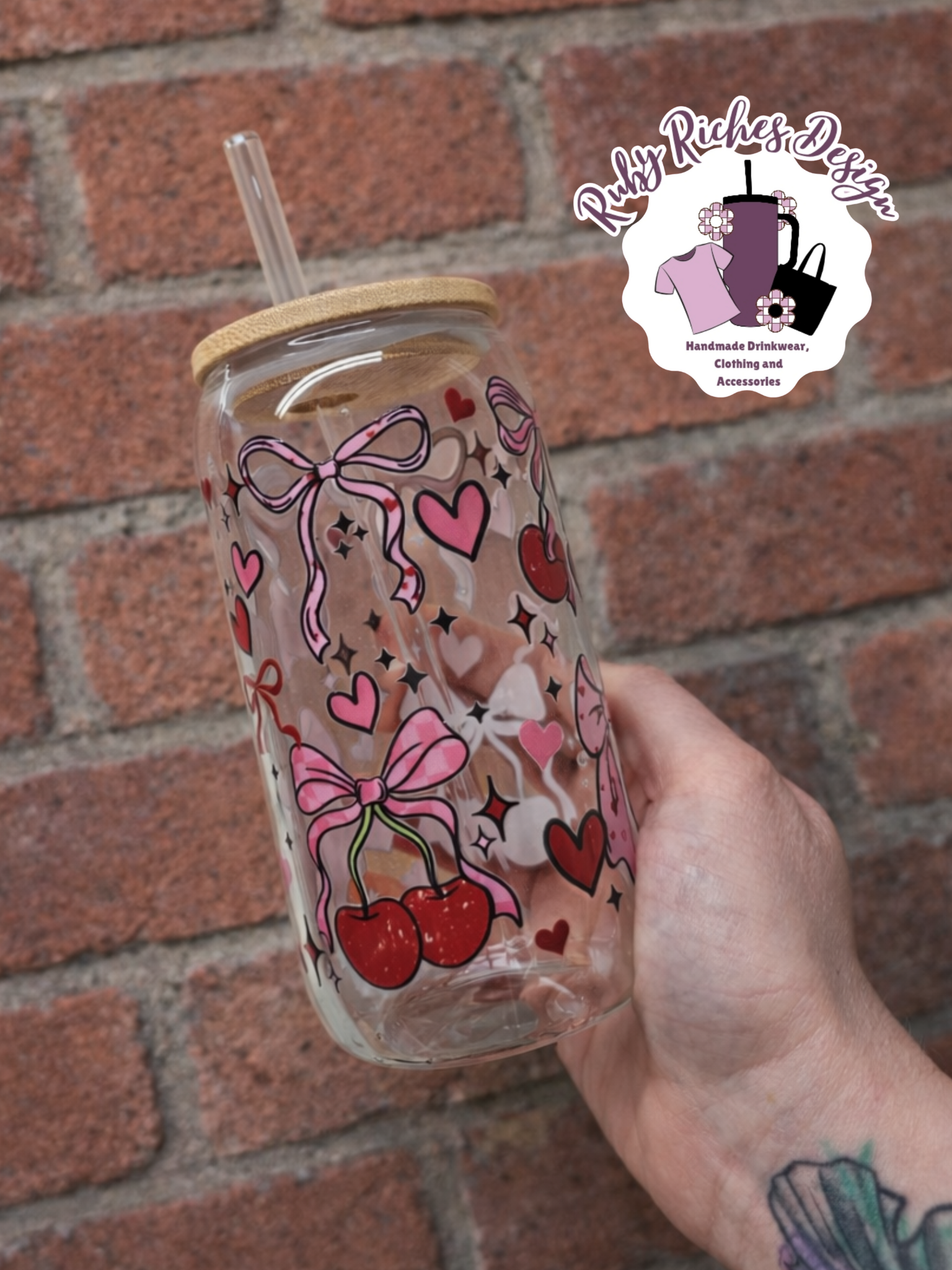 Cherry Bows Glass Tumbler