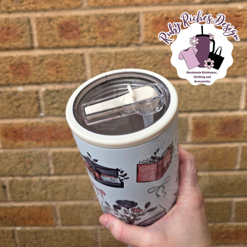 Books And Bows 40oz Double Wall Insulated Metal Tumbler with Flip Lid