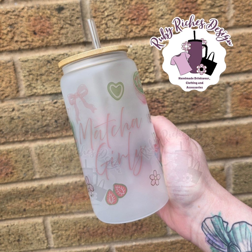Matcha Girly Frosted Glass Tumbler