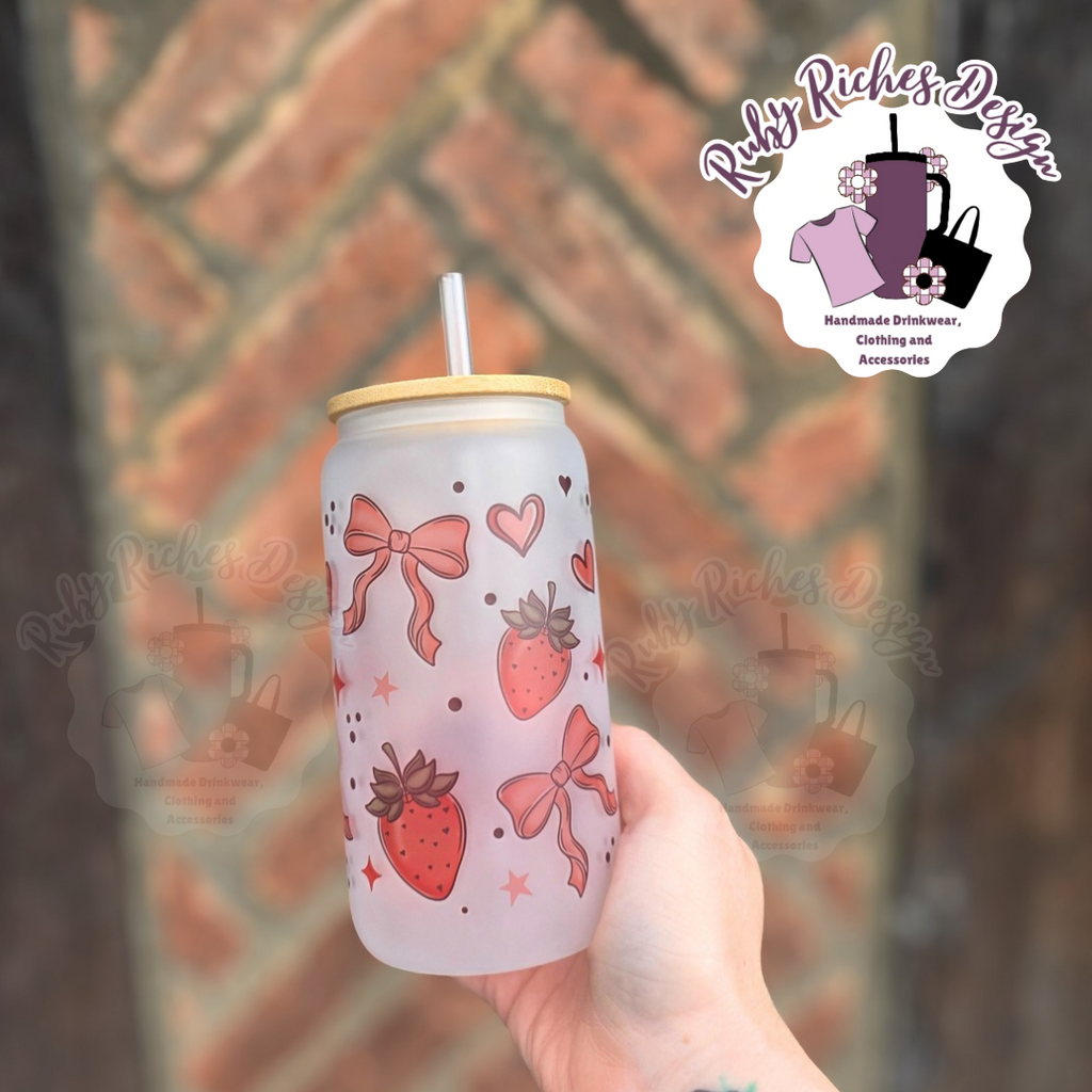 Strawberry Bows 16oz Frosted Glass Tumbler