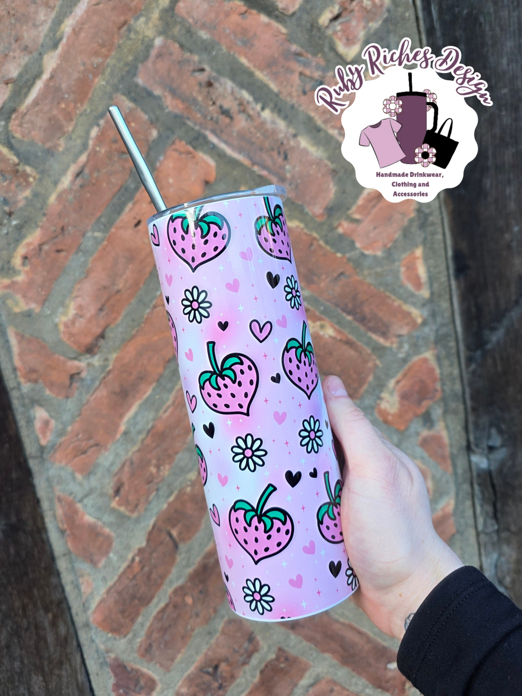 Strawberry Hearts 20oz Double Wall Insulated Metal Tumbler