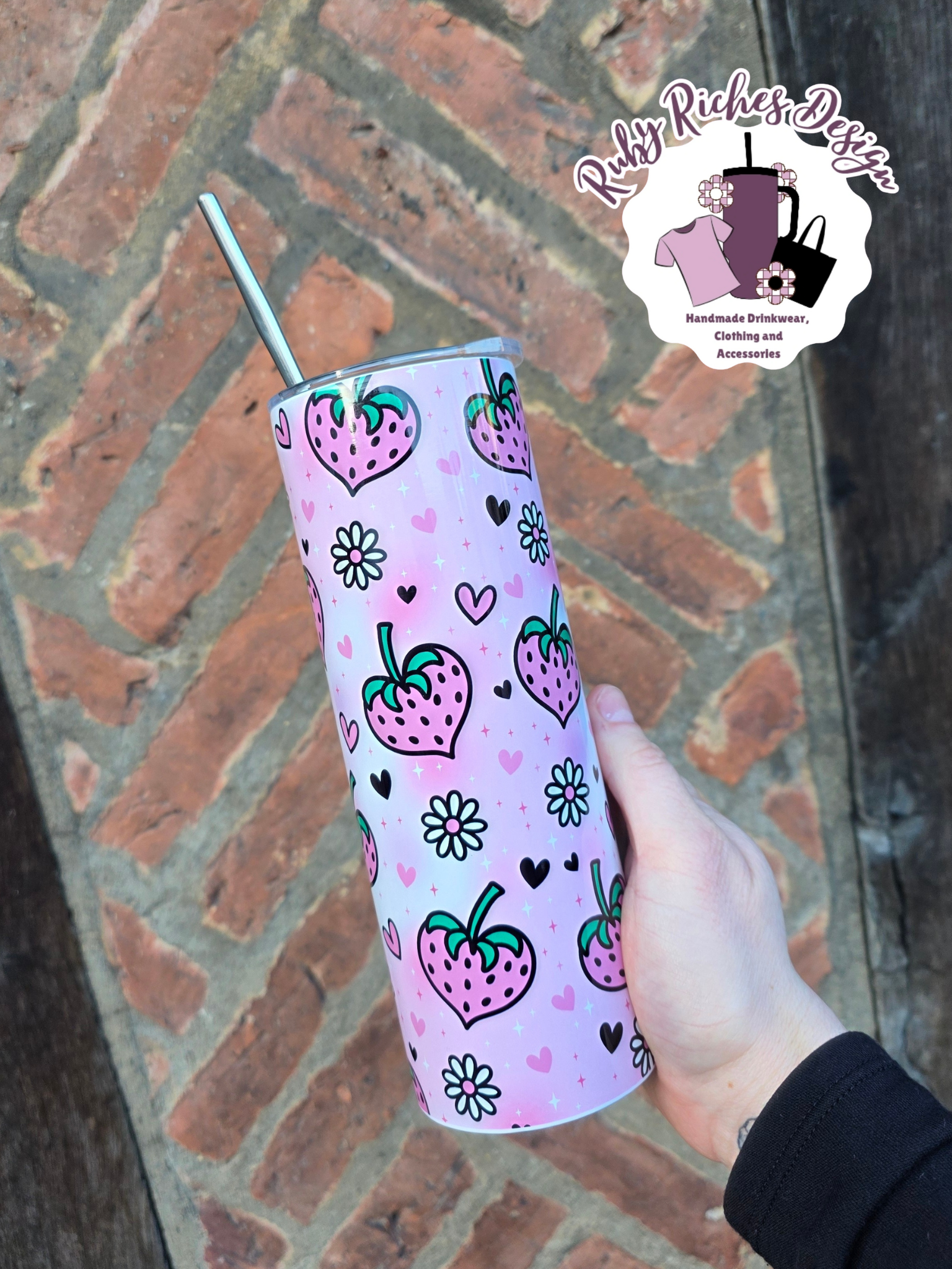 Strawberry Hearts 20oz Double Wall Insulated Metal Tumbler