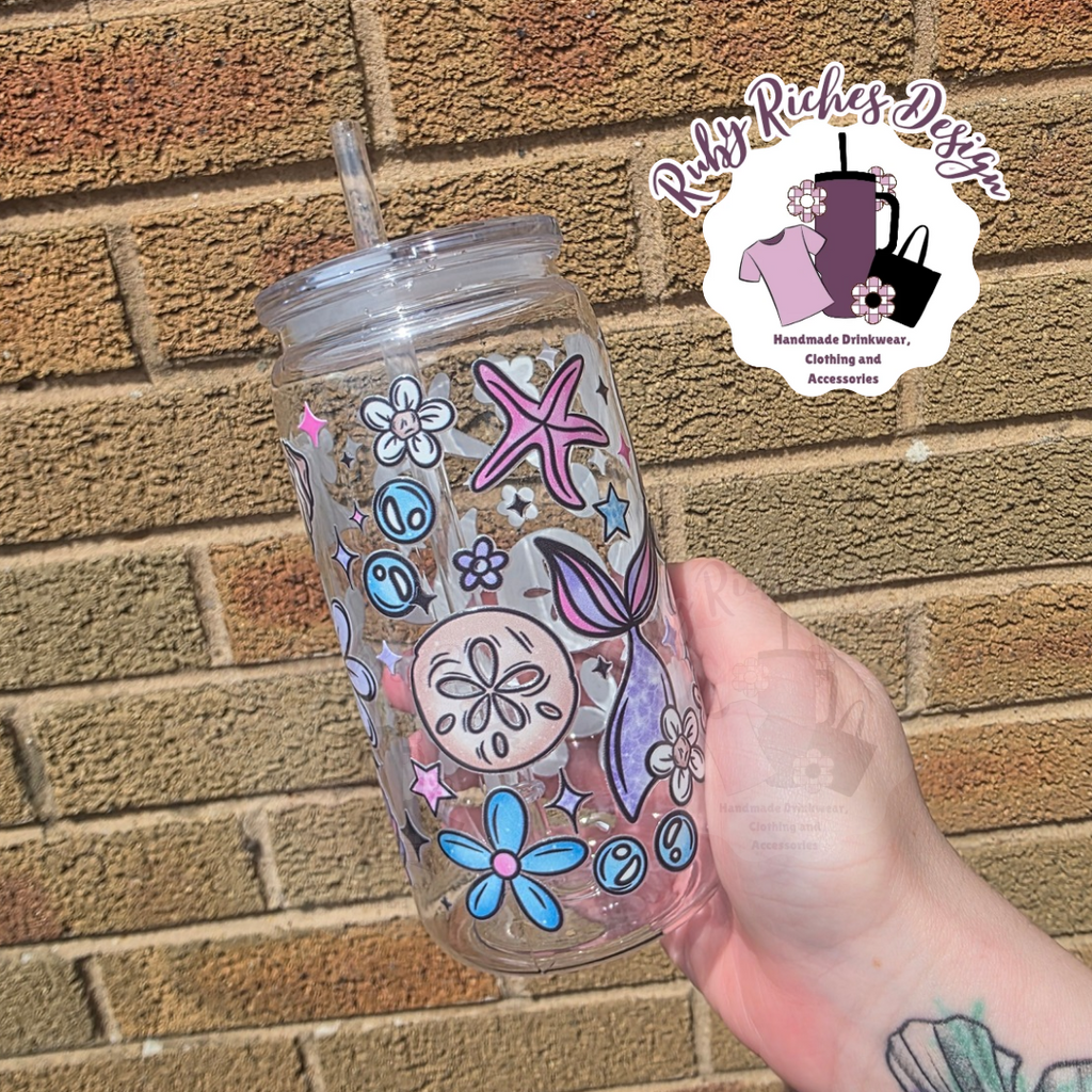 Mermaid Sea Theme 16oz Plastic Tumbler With Vaccum Lid