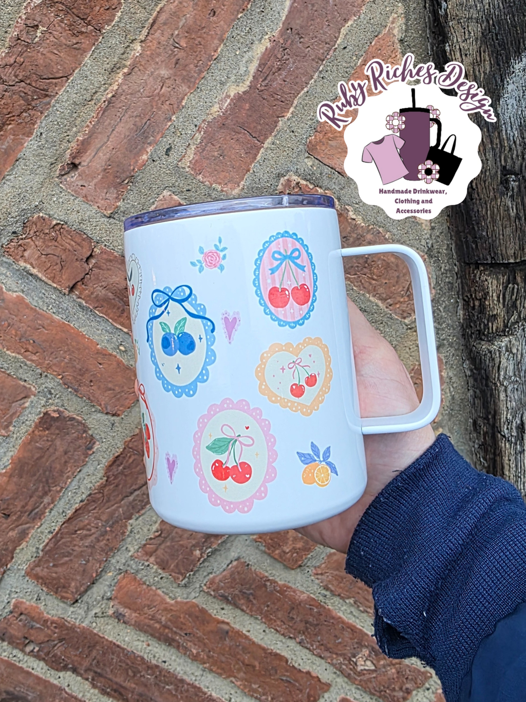 Fruity Frames 12oz Handle Travel Cup