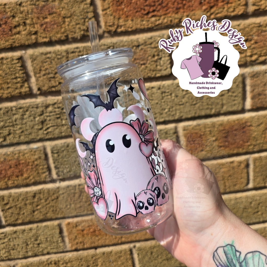 Pink Ghostie Plastic Tumbler