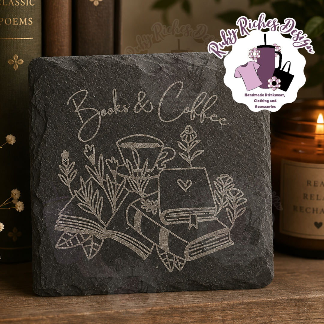 Books & Coffee Engraved Slate Coaster