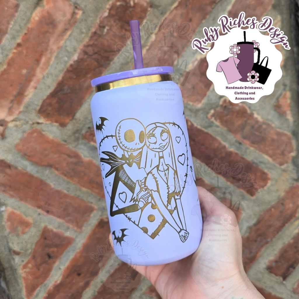 Jack And Sally Spooky Gold Plated Engraved Metal Tumbler