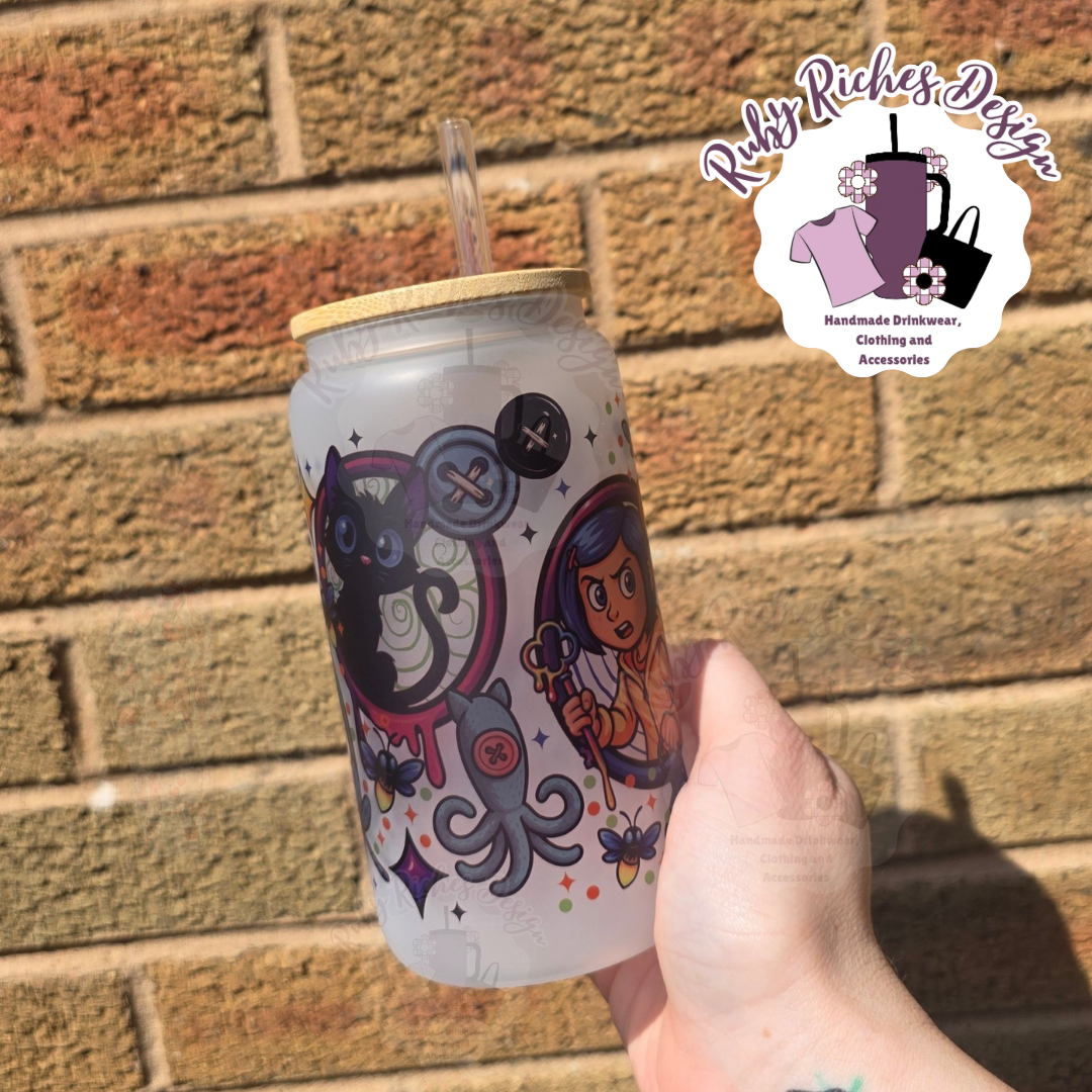 Button Spooky Theme 16oz Glass Tumbler