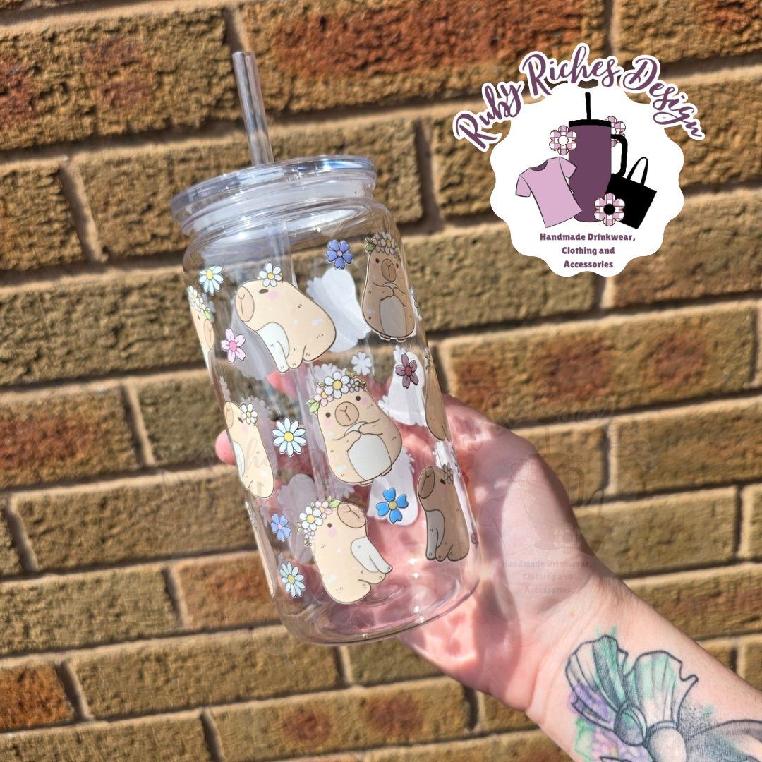 Flowery Capybara Plastic Vaccum Lid Tumbler