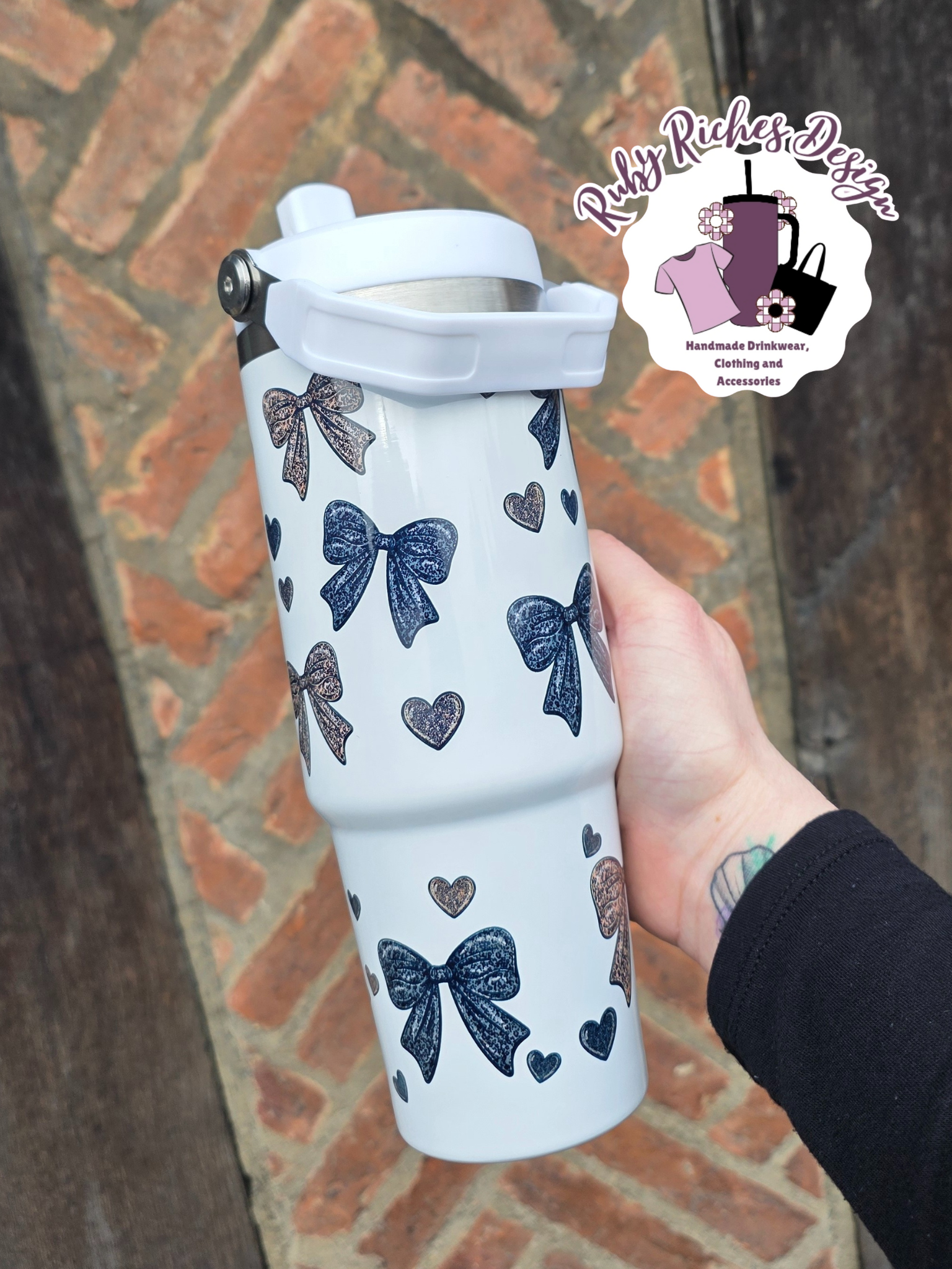 Printed Bows 30oz Leakproof Flip Lid Metal Tumbler