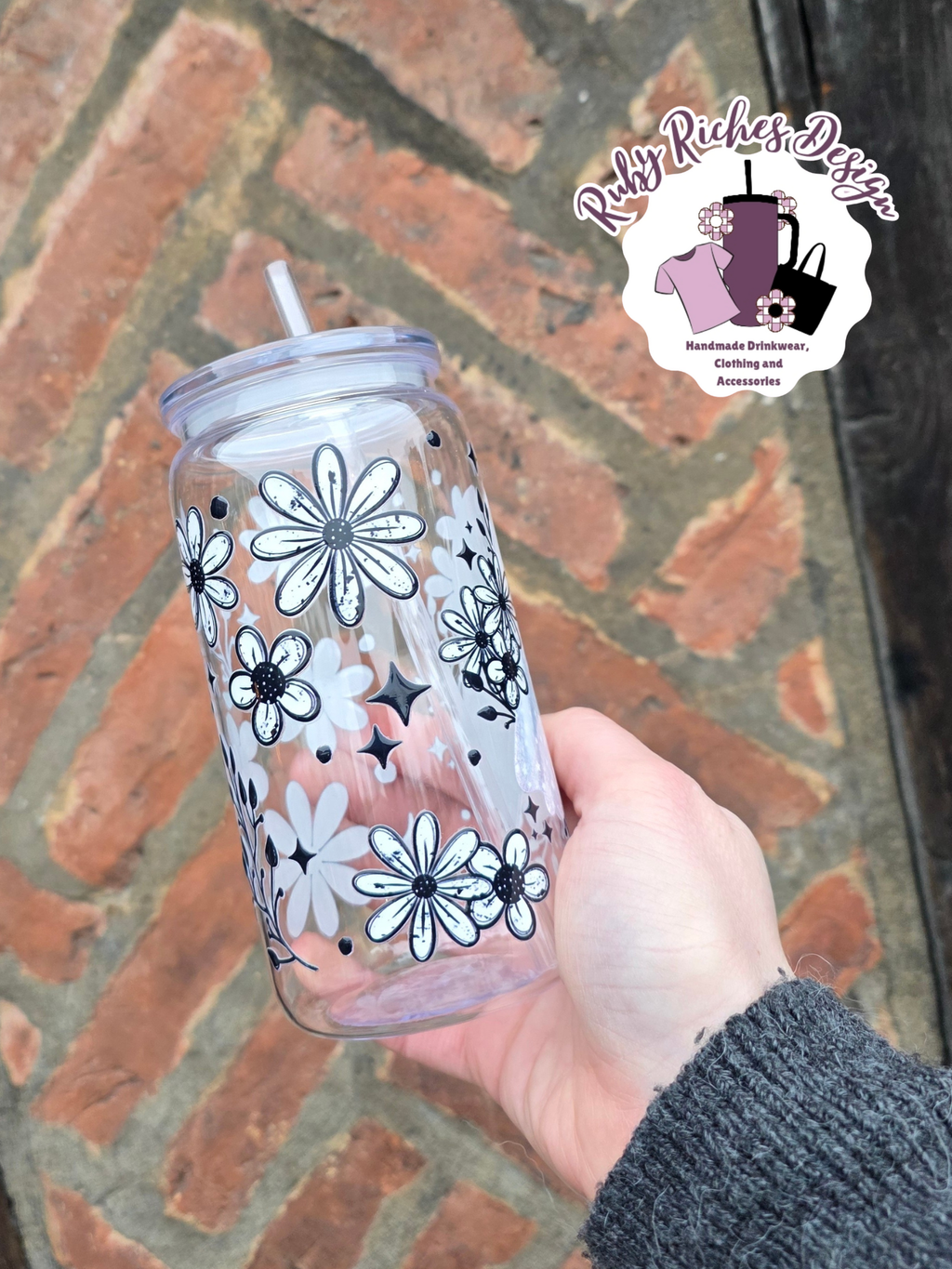Monochrome Floral Ghost Plastic Tumbler