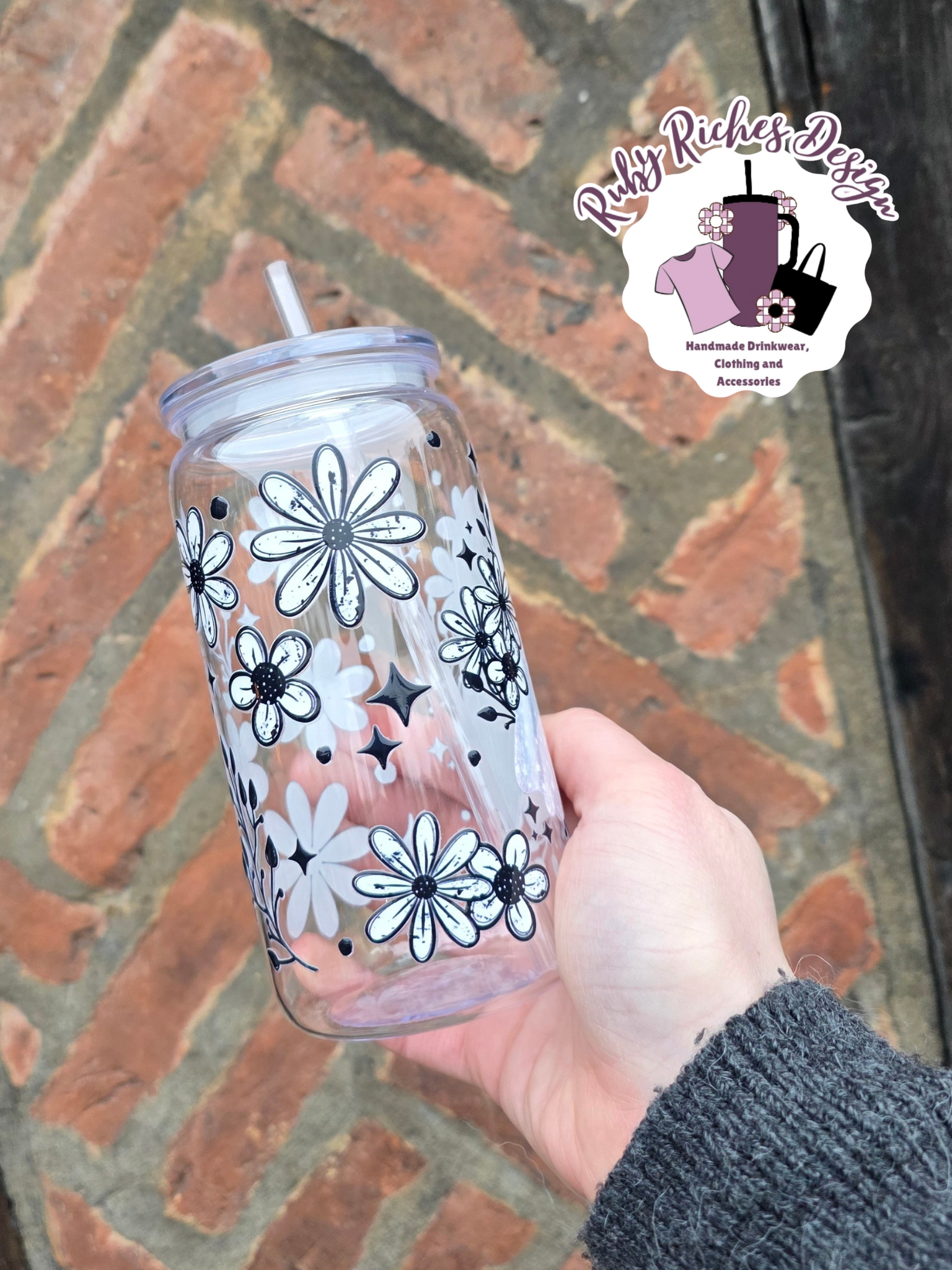 Monochrome Floral Ghost Plastic Tumbler
