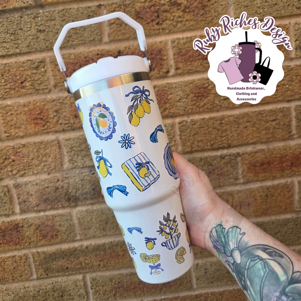 Lovely Lemons 30oz Double Wall Insulated Flip Lid Leakproof Tumbler