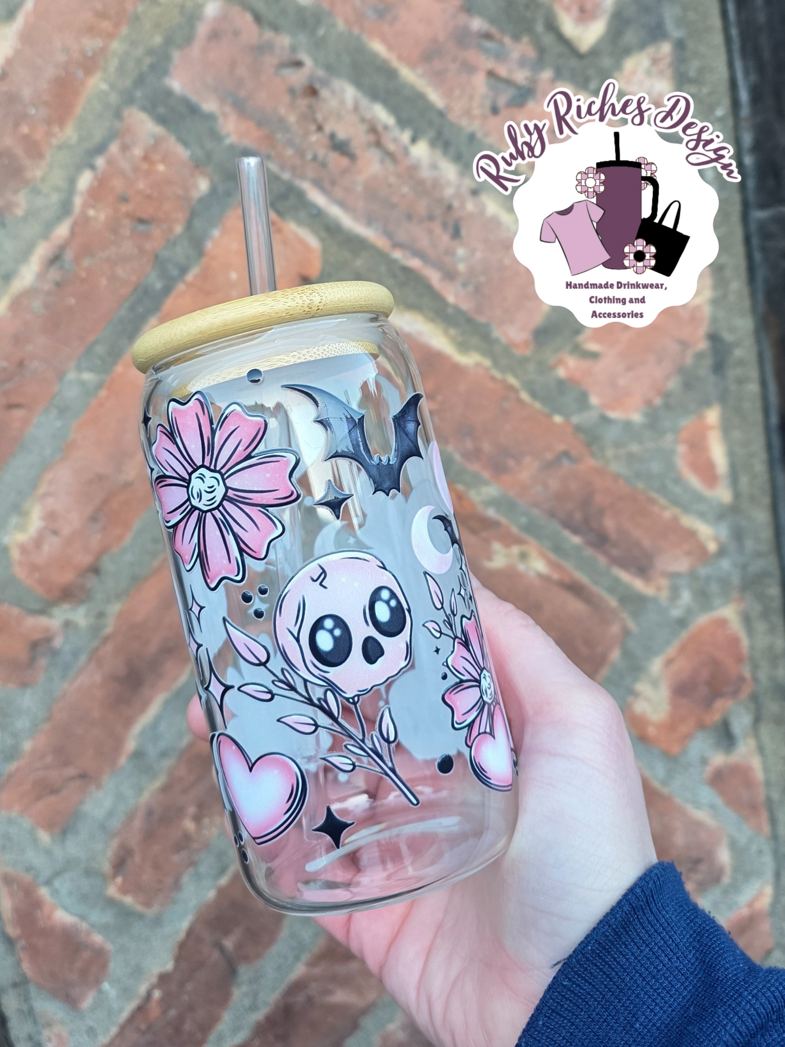Pink Ghost Theme Glass Tumbler