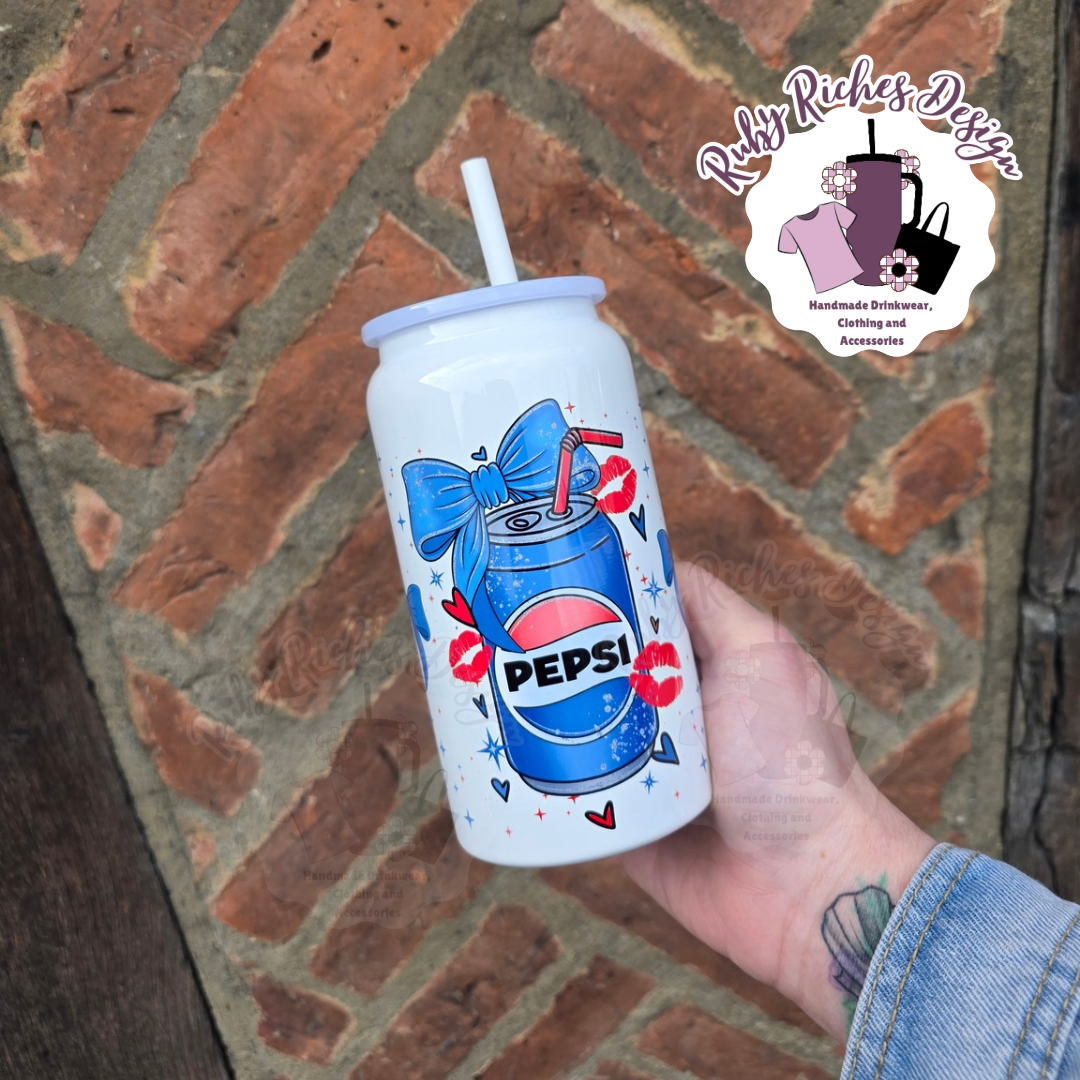 Blue bow Pepsi Theme 16oz Double Wall Insulated Metal Tumbler