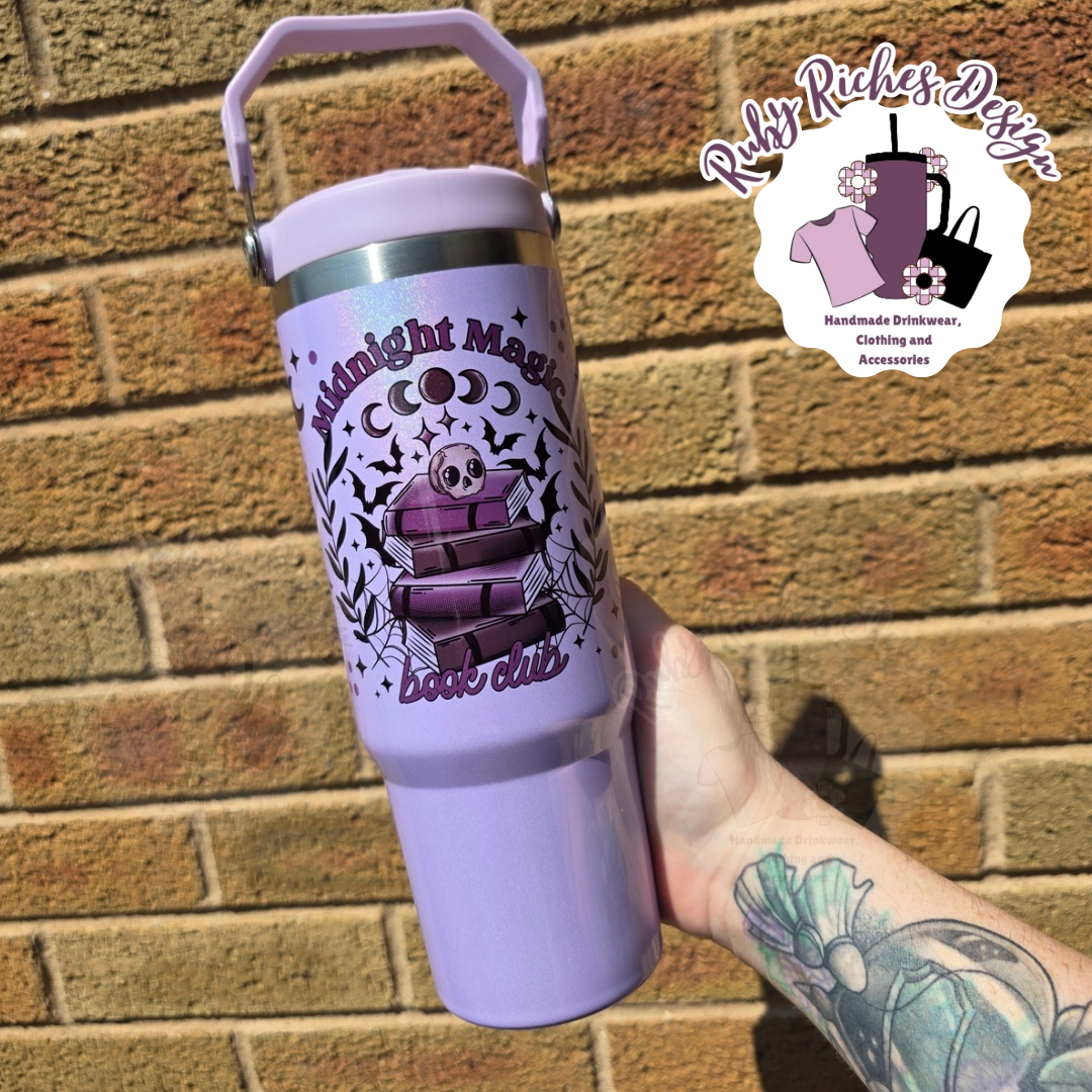 Purple Midnight Magic Shimmer 30oz Flip Lid Leakproof Tumbler with double wall insulation