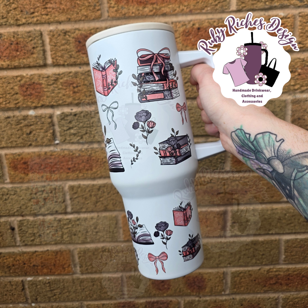 Books And Bows 40oz Double Wall Insulated Metal Tumbler with Flip Lid