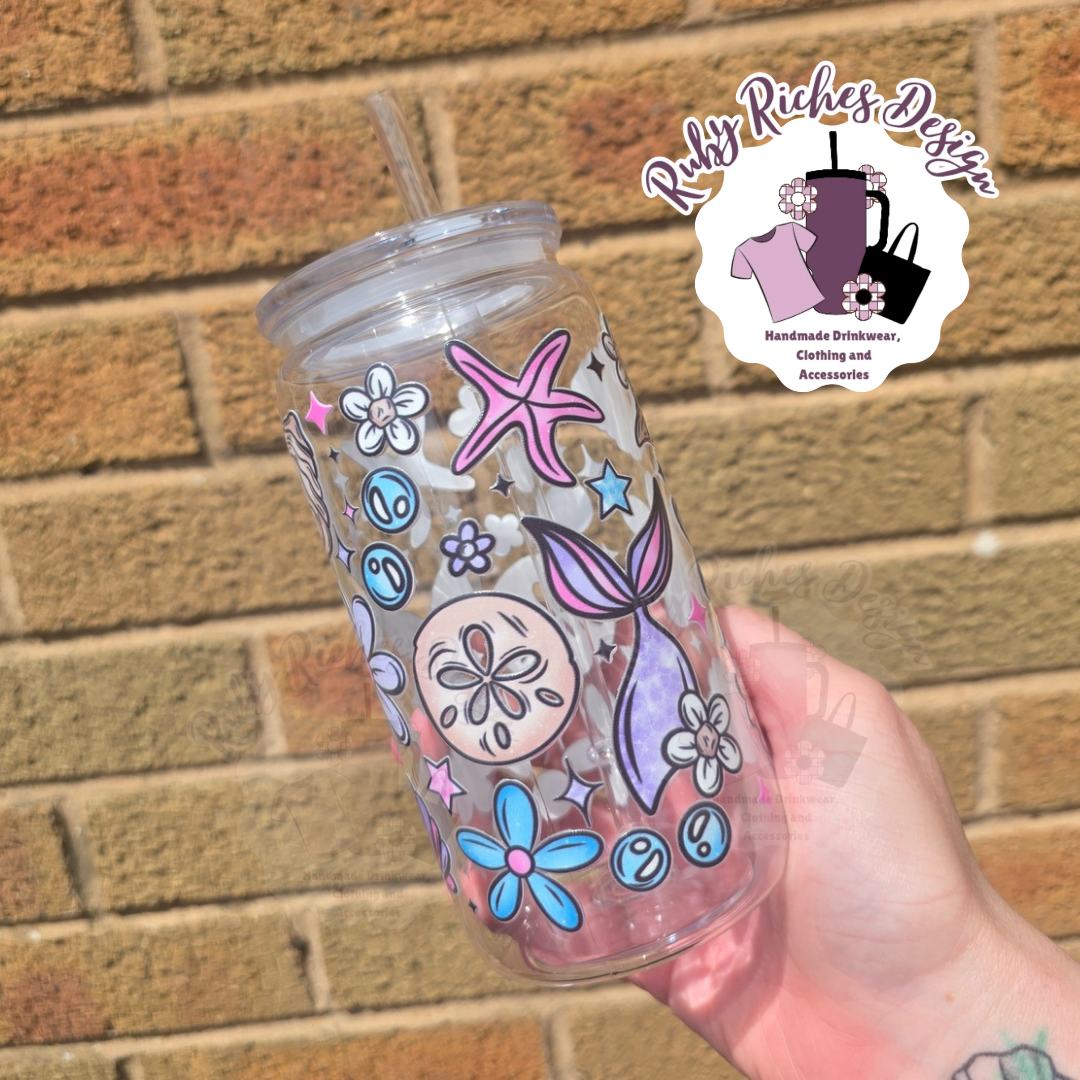 Mermaid Sea Theme 16oz Plastic Tumbler With Vaccum Lid