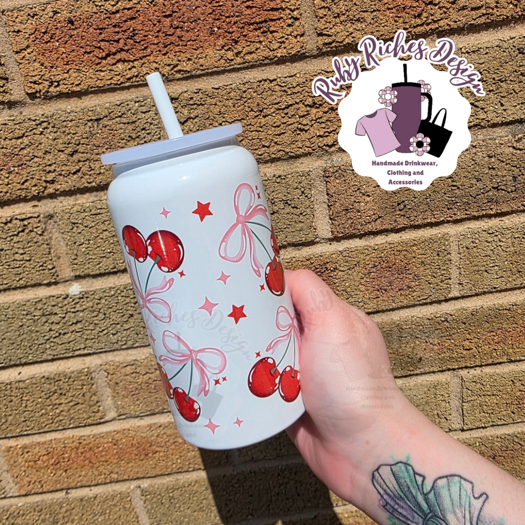Cherry Bow Stars 16oz Double-wall insulated metal tumbler with vaccum lid