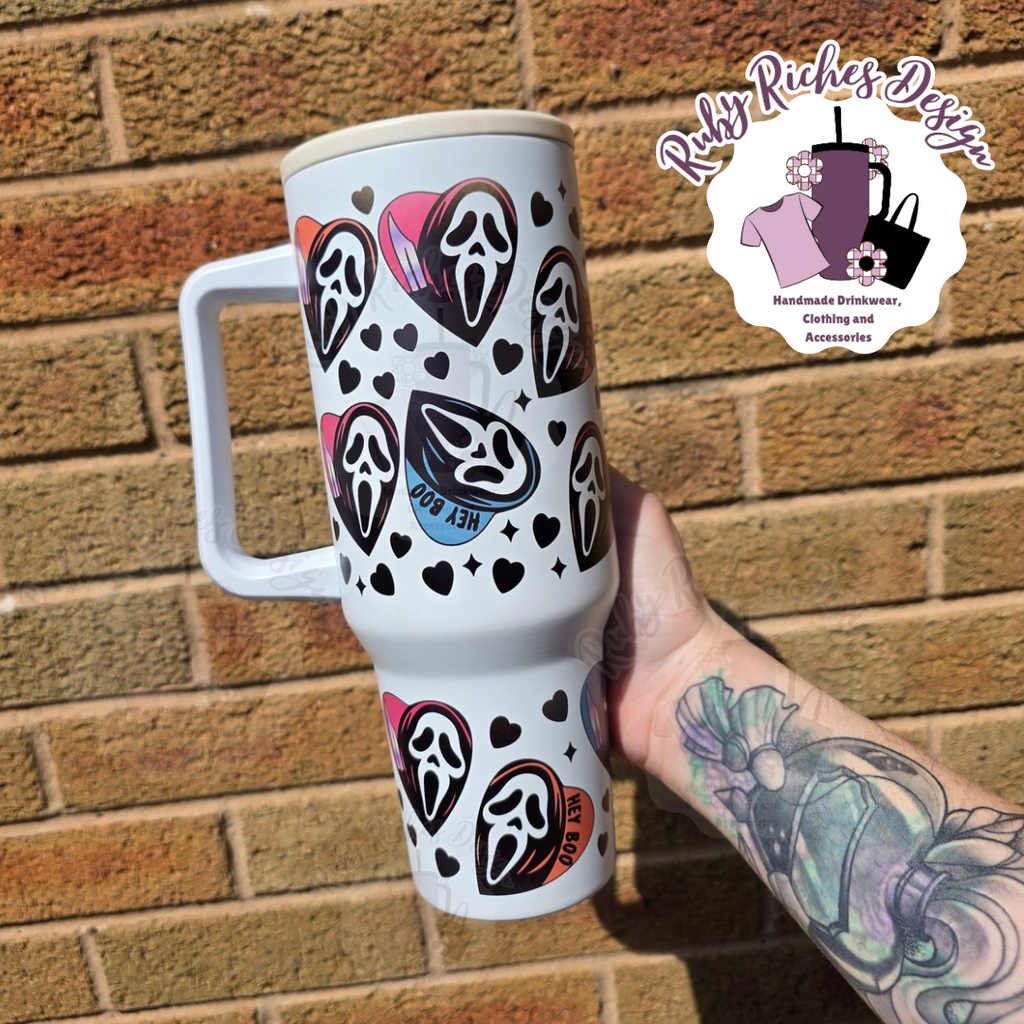 Hey Boo GhostFace 40oz Double Wall Insulated Metal Tumbler