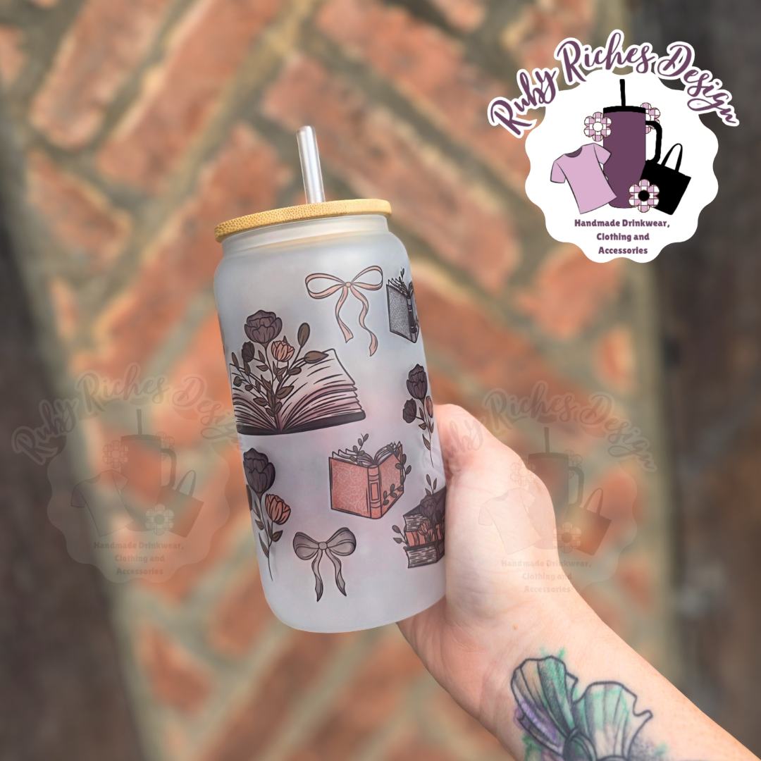 Books & Bows Frosted Glass 16oz Tumbler