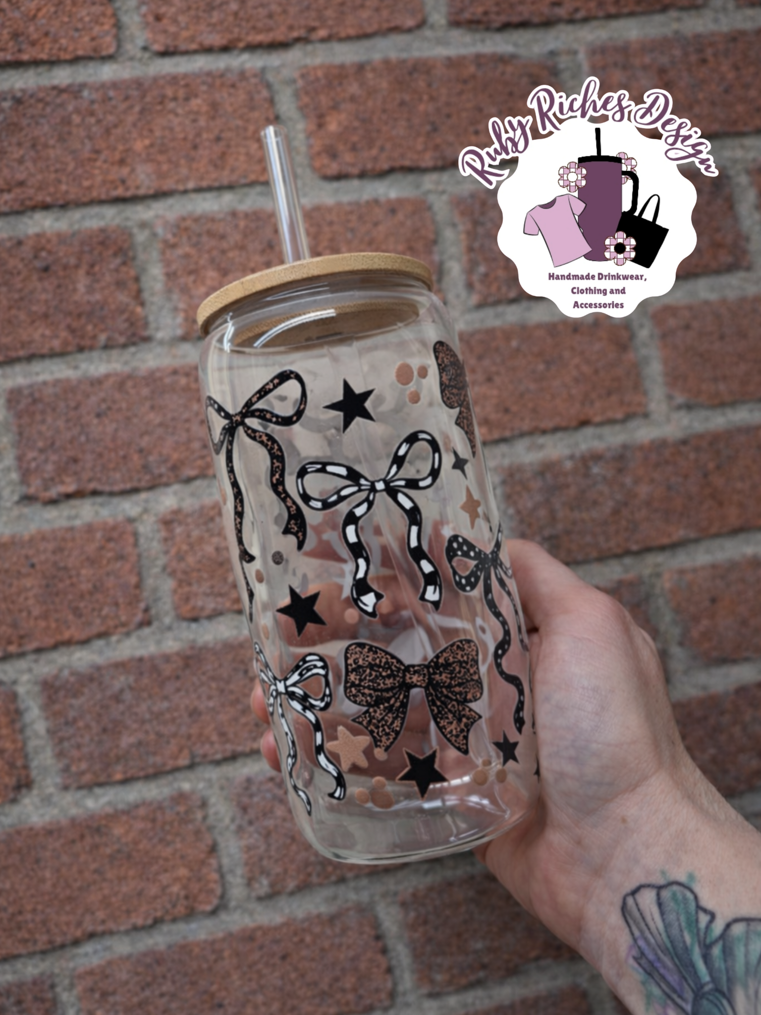 Printed Bows Leapord Glass Tumbler