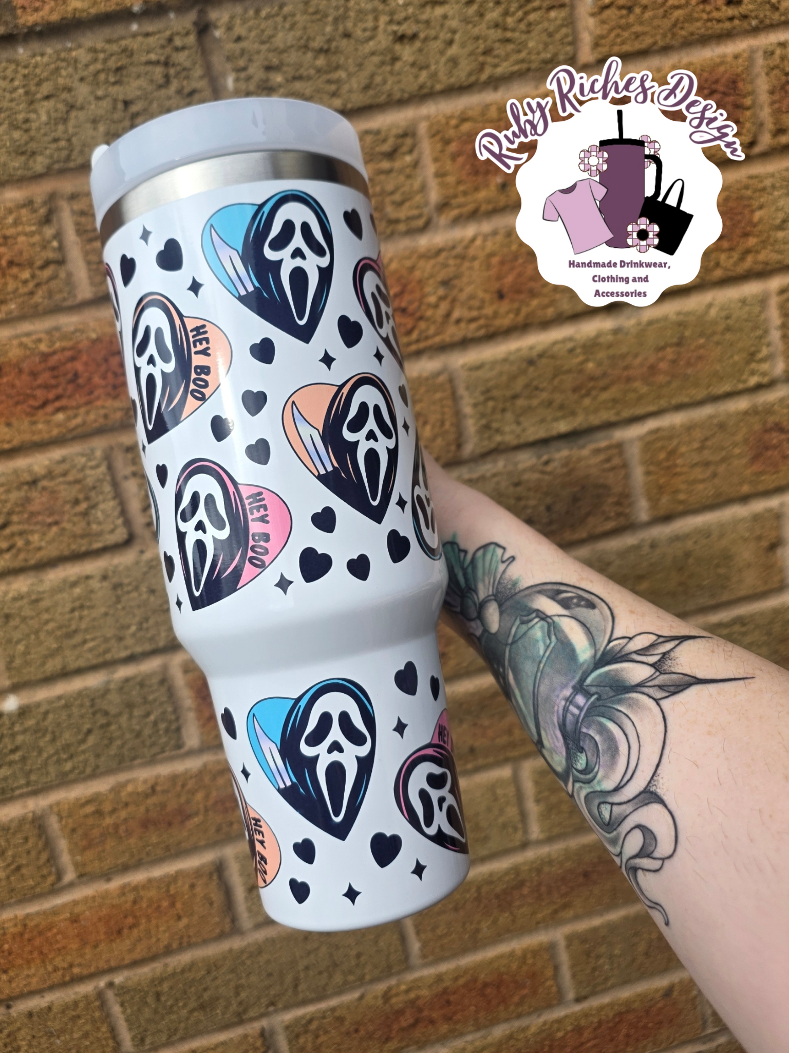 Hey Boo GhostFace 40oz Double Wall Insulated Metal Tumbler