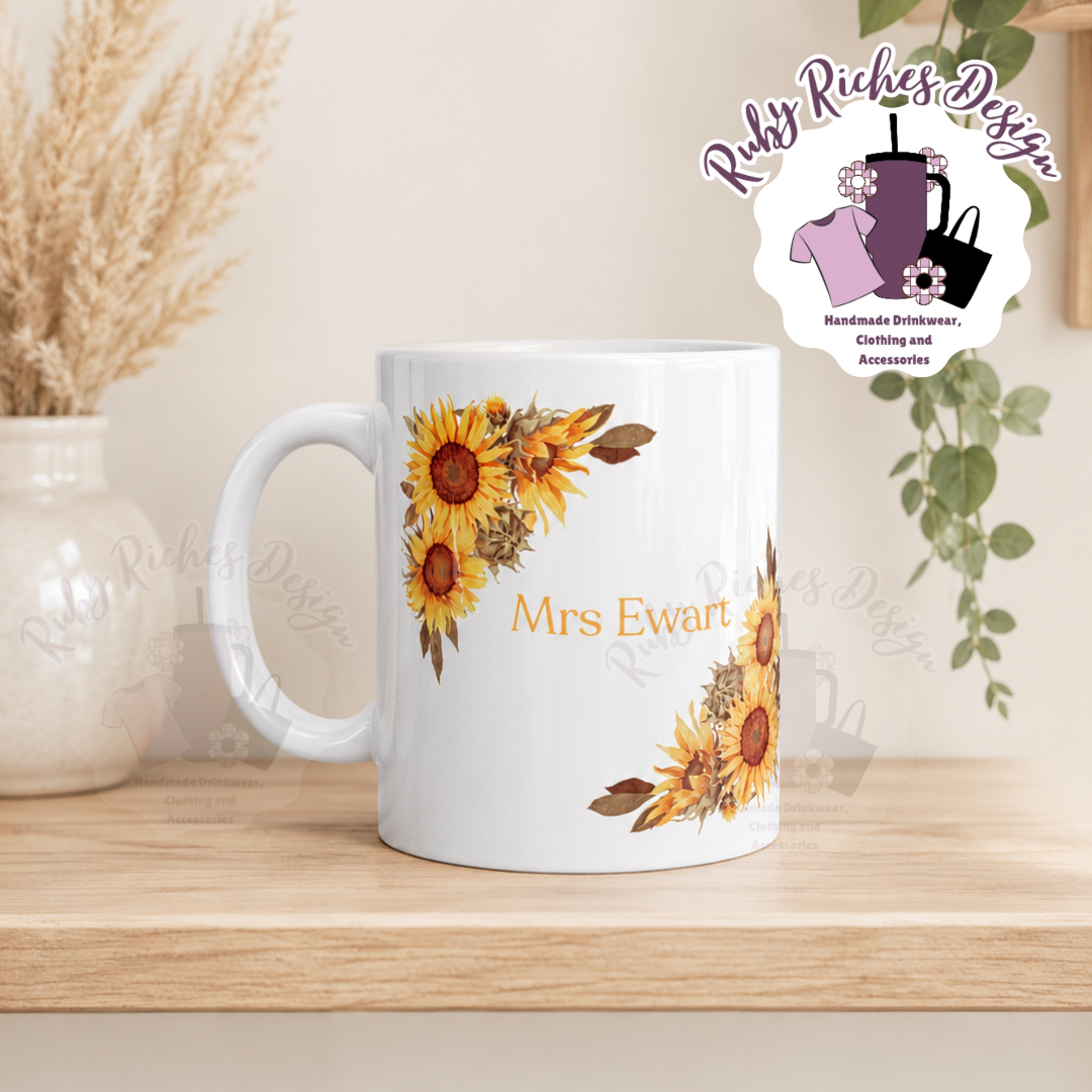 Sunflower Theme Custom Text 11oz Mug