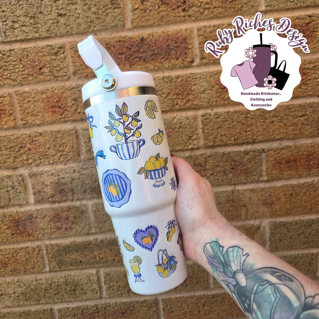 Lovely Lemons 30oz Double Wall Insulated Flip Lid Leakproof Tumbler