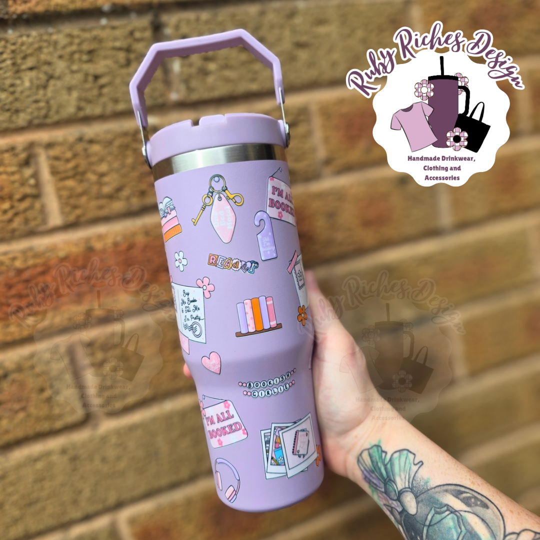 Purple Bookish theme 30oz Double Wall Insulated Metal Tumbler