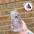 Spooky Ghost Theme on frosted Glass 16oz Tumbler