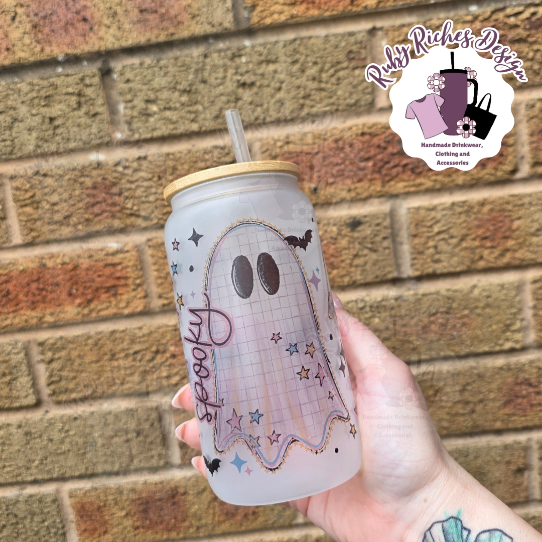 Spooky Ghost Theme on frosted Glass 16oz Tumbler