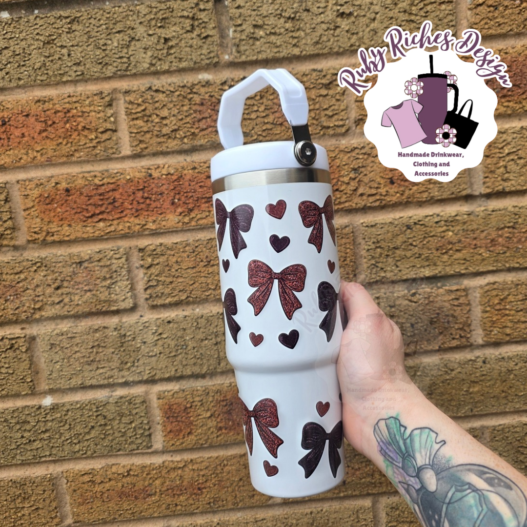 Printed Bows 30oz Leakproof Flip Lid Tumbler With Top Handle